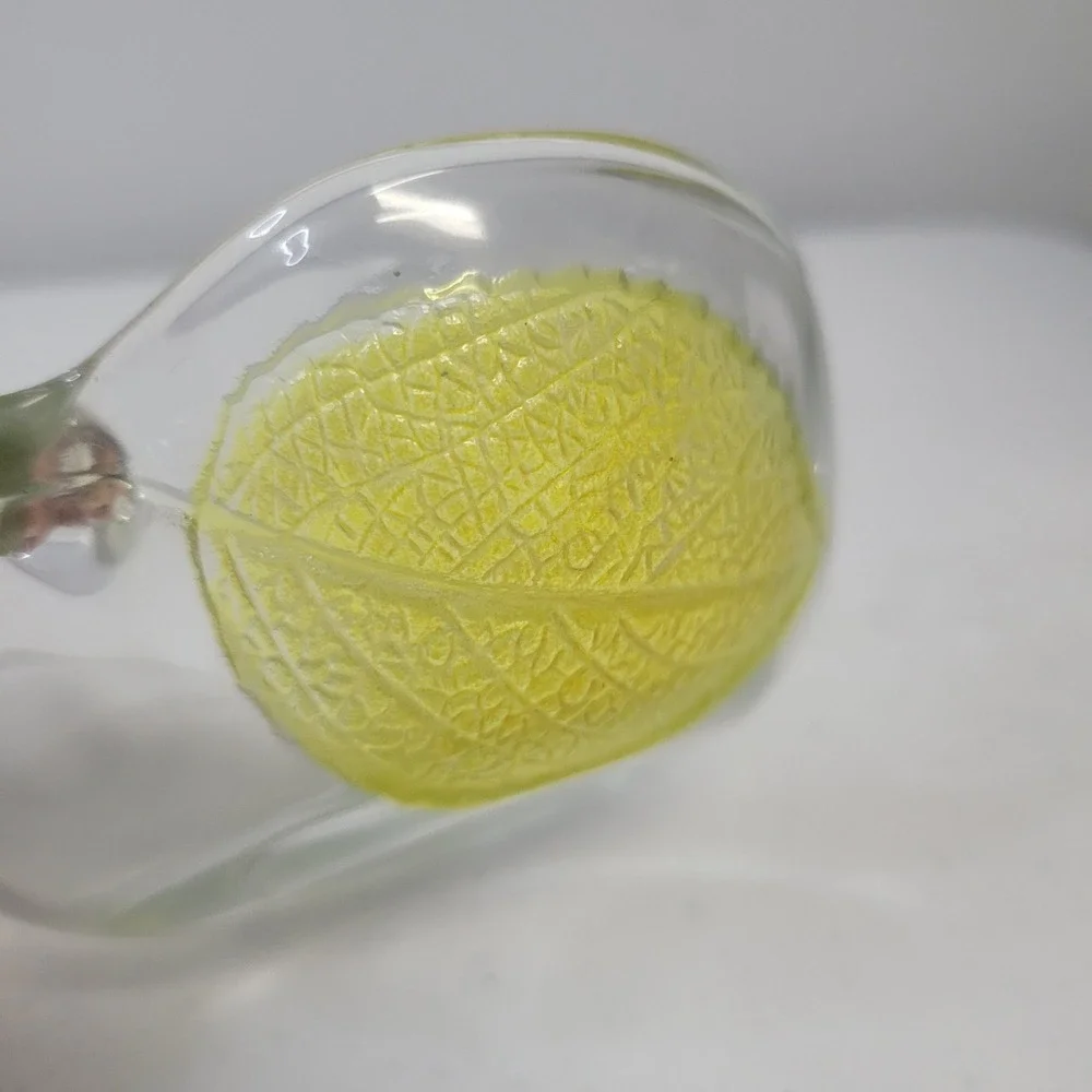Vintage Apple Shaped Clear Glass Small Bowl Yellow Leaf‎ Detail Trinket Dish